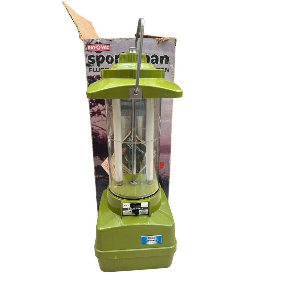 Vintage AVOCADO Ray-O-Vac Sportsman 360 Fluorescent CAMPING LANTERN Lamp USA